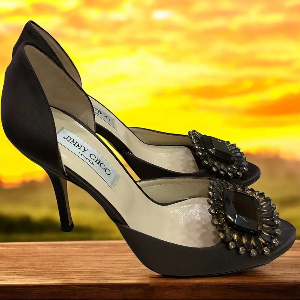 Jimmy Choo Bejeweled Brown Satin Pumps, Vintage, Excellent Condition, Sz 8.5/39 - Picture 3 of 16